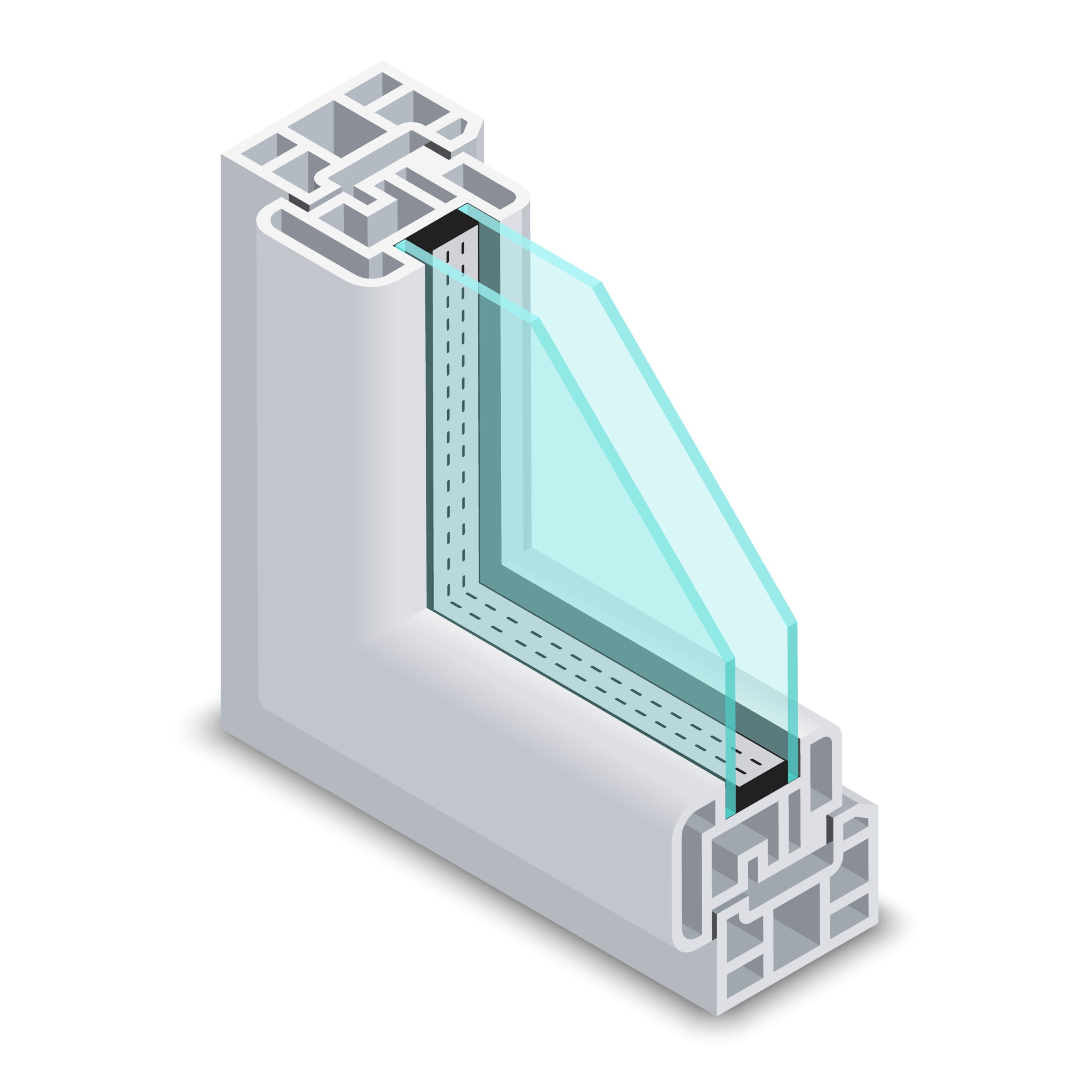 home clear glass window cross section. frame structure vector illustration